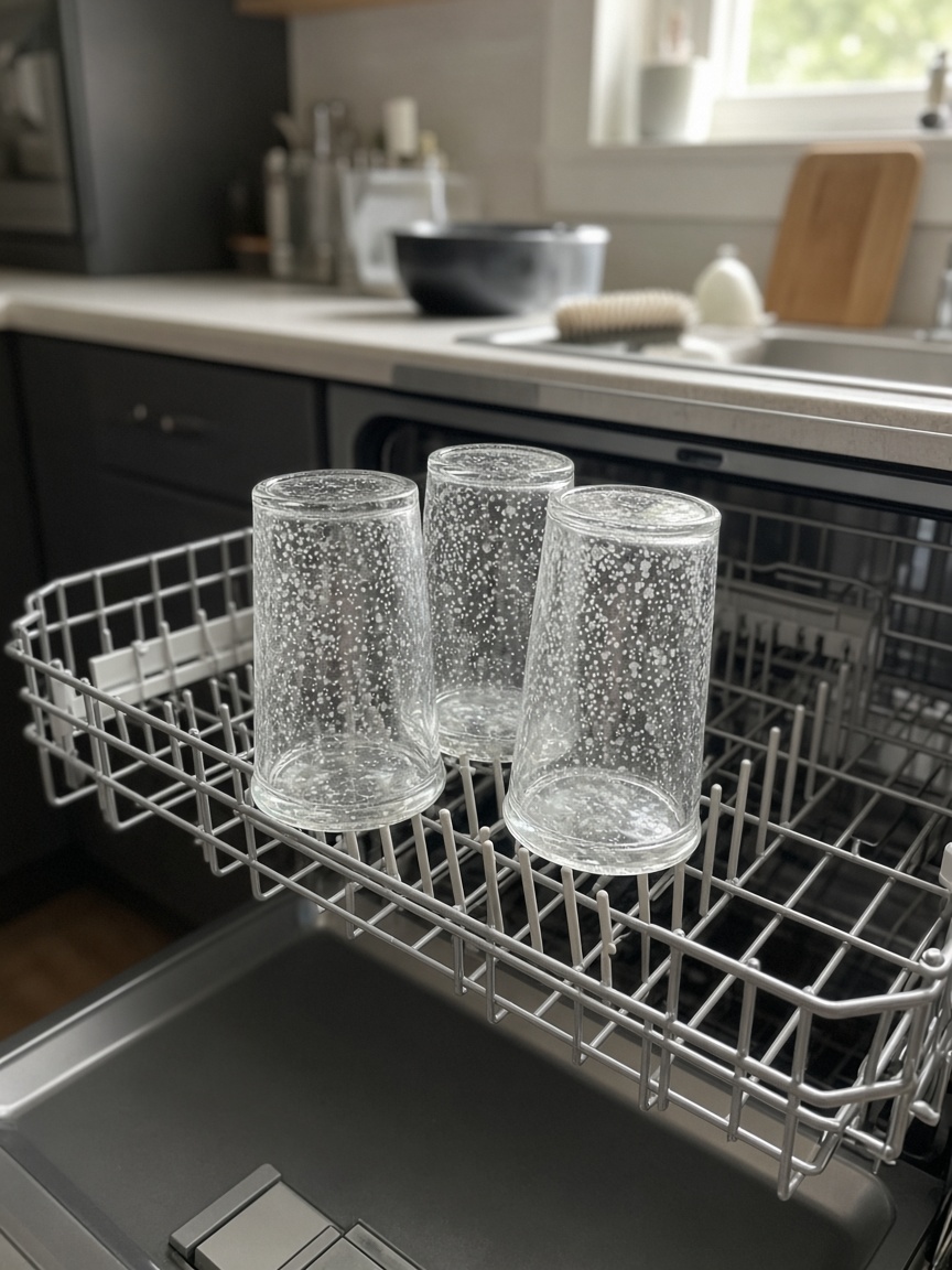 Spotted glasses in a dishwasher